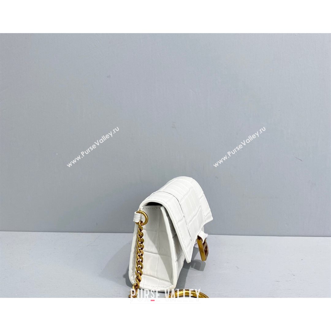 Balenciaga Hourglass Card Case with Chain in White Shiny Crocodile Embossed Calfskin 2021 92789  (NM-21080521)