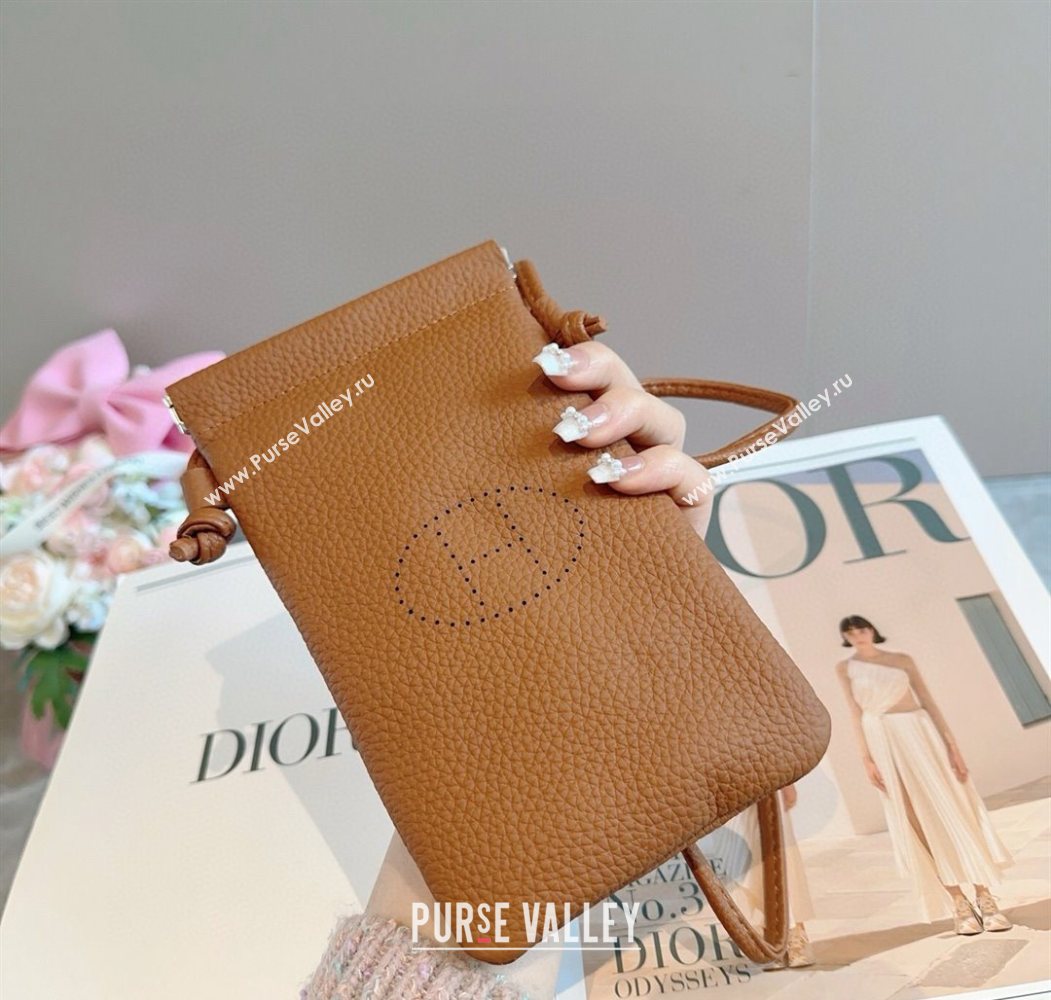 Hermes Grained Phone Mini Bag Brown 2025 0616 (SHI-250616025)