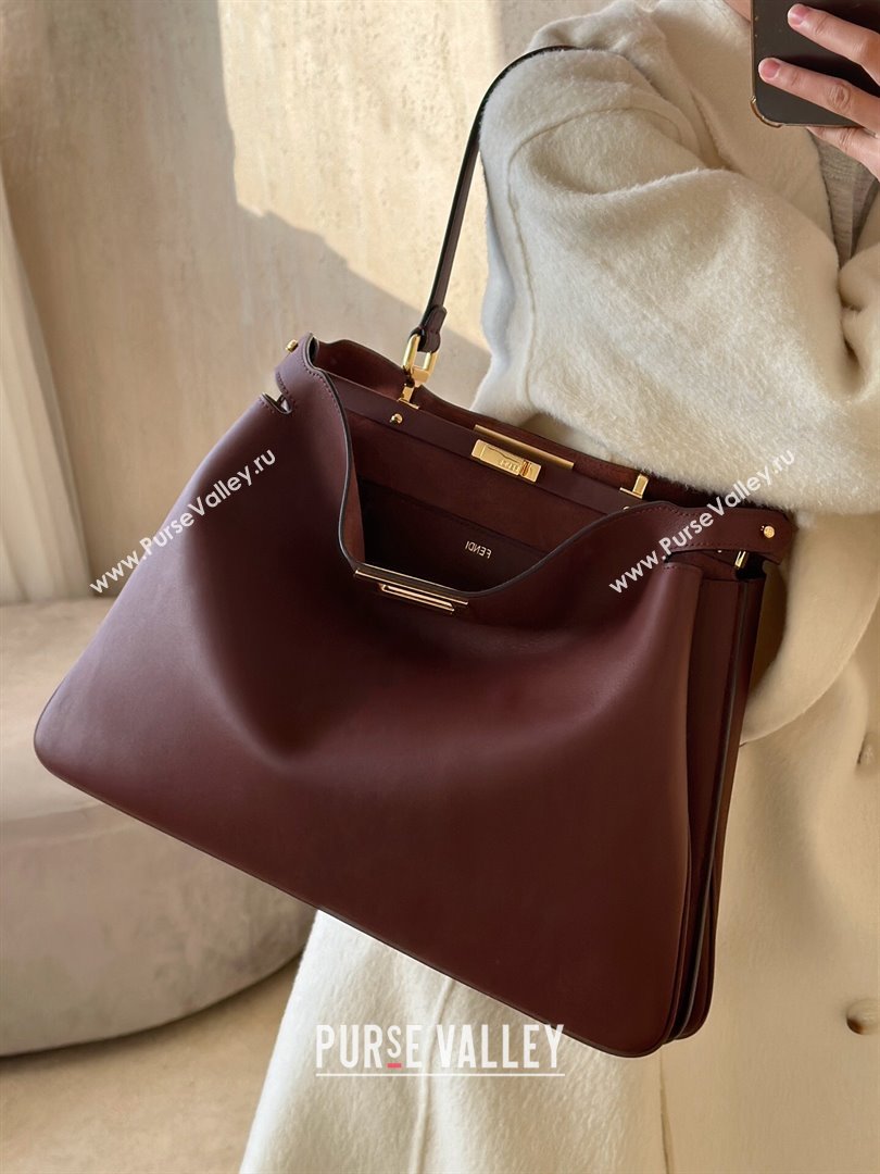 Fendi Peekaboo Soft Large Bag in Calfskin Leather Bag 80172L Dark Burgundy 2024 TOP (CL-241102003)