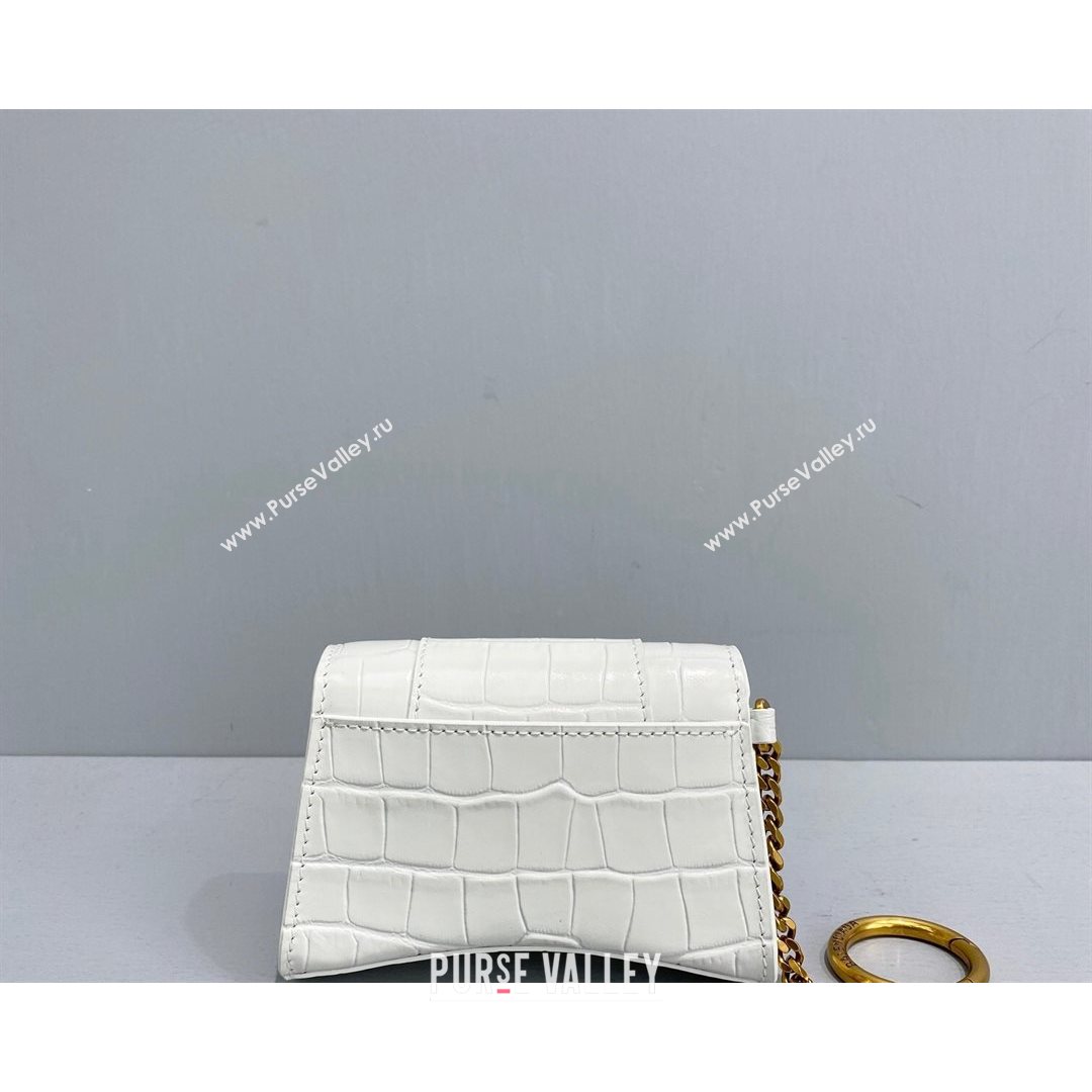 Balenciaga Hourglass Card Case with Chain in White Shiny Crocodile Embossed Calfskin 2021 92789  (NM-21080521)