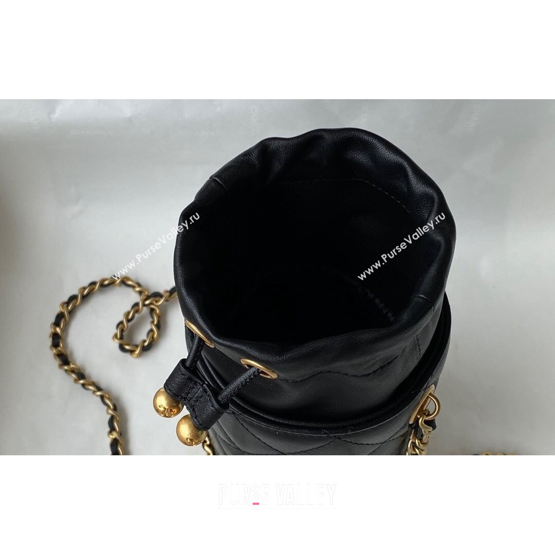 Chanel Lambskin Pearls & Gold-Tone Metal Bucket Hat AP2257 Black 2021 (SM-21082707)