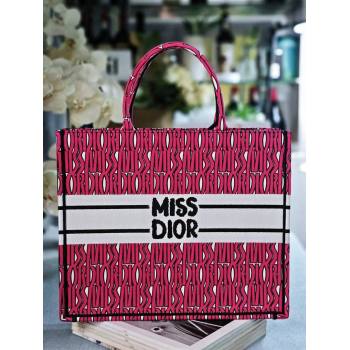 Dior Large Book Tote Bag in Rosy and White Miss Dior Allover Embroidery 2024 (DMZ-24082316)