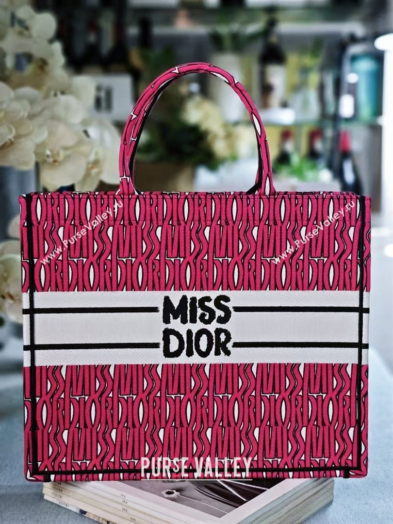 Dior Large Book Tote Bag in Rosy and White Miss Dior Allover Embroidery 2024 (DMZ-24082316)