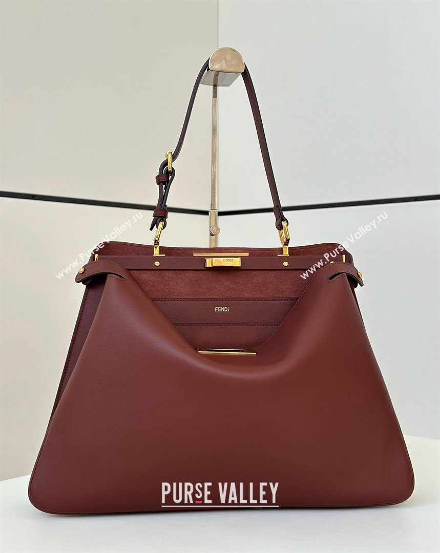 Fendi Peekaboo Soft Large Bag in Calfskin Leather Bag 80172L Dark Burgundy 2024 TOP (CL-241102003)