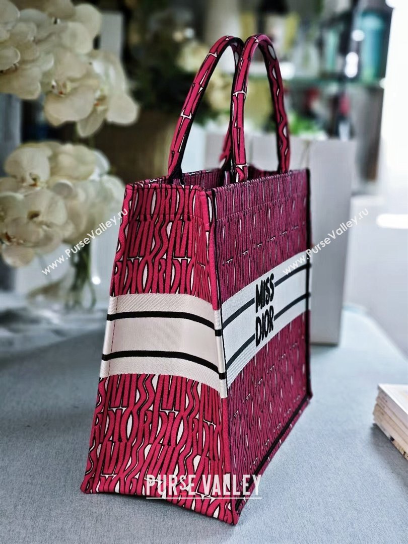 Dior Large Book Tote Bag in Rosy and White Miss Dior Allover Embroidery 2024 (DMZ-24082316)