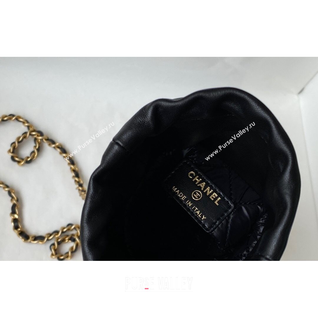Chanel Lambskin Pearls & Gold-Tone Metal Bucket Hat AP2257 Black 2021 (SM-21082707)