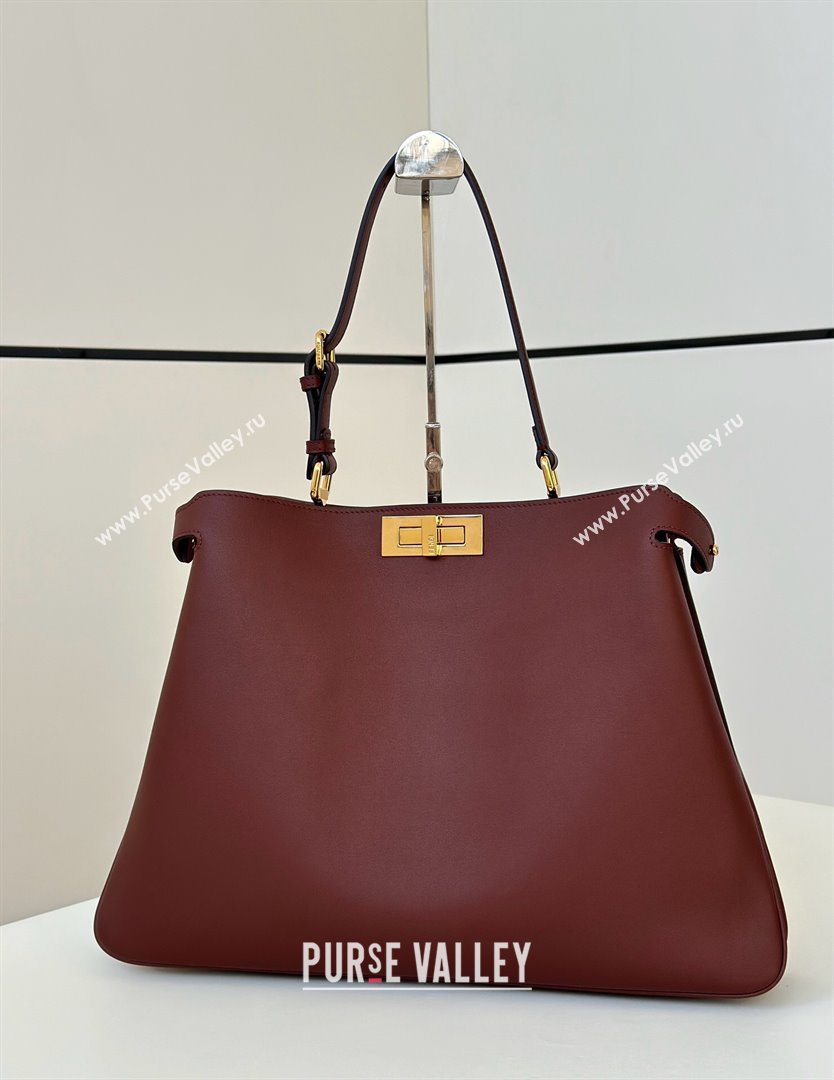 Fendi Peekaboo Soft Large Bag in Calfskin Leather Bag 80172L Dark Burgundy 2024 TOP (CL-241102003)