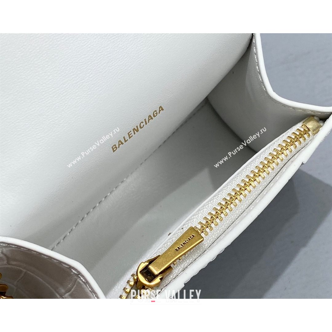 Balenciaga Hourglass Card Case with Chain in White Shiny Crocodile Embossed Calfskin 2021 92789  (NM-21080521)