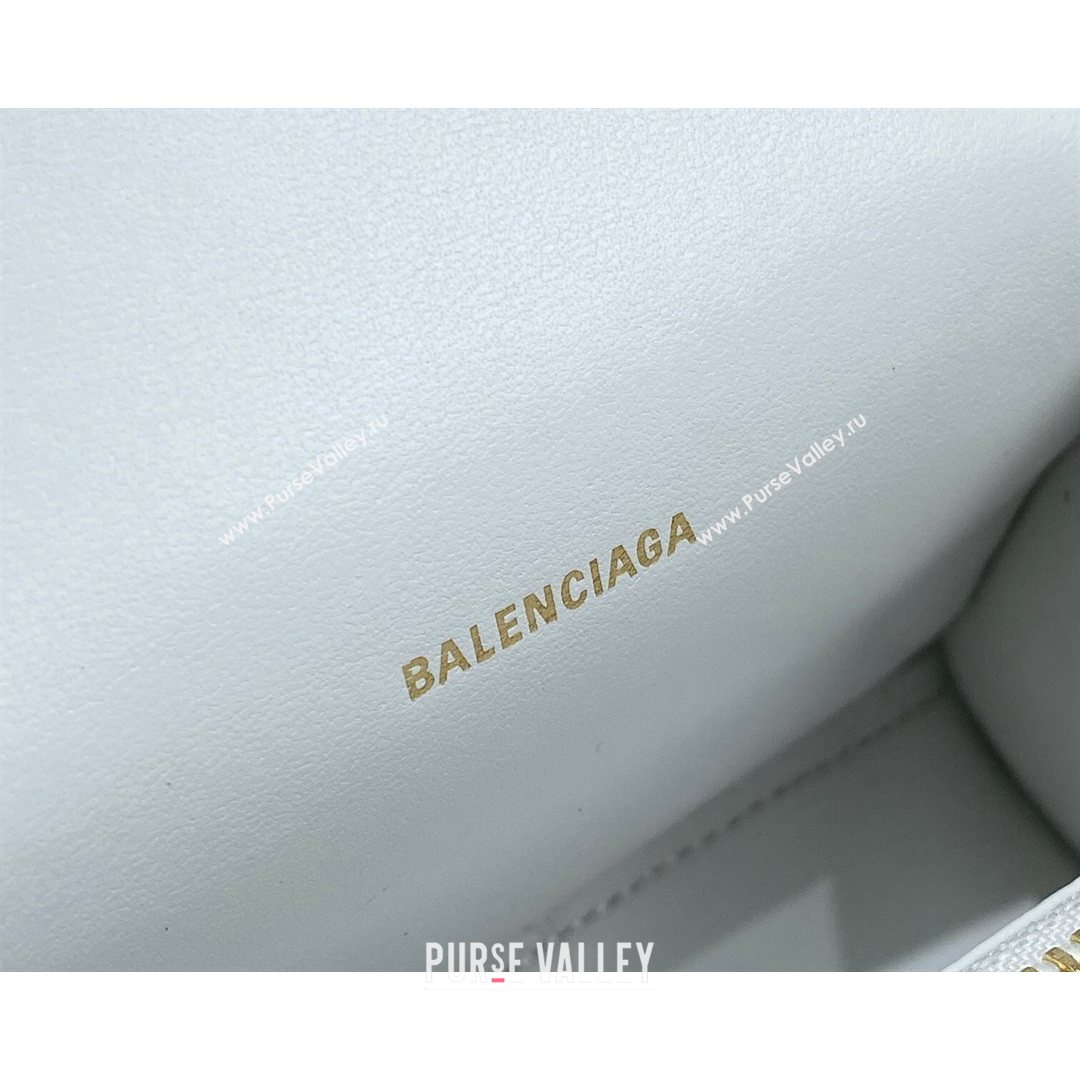 Balenciaga Hourglass Card Case with Chain in White Shiny Crocodile Embossed Calfskin 2021 92789  (NM-21080521)