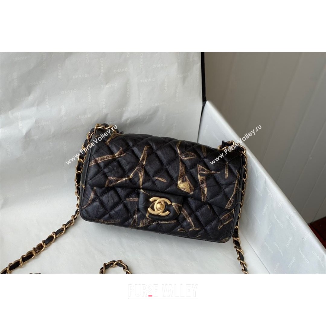 Chanel Print Crumpled Lambskin Classic Mini Flap Bag A69900 Black/Gold 2021 (SM-21082712)