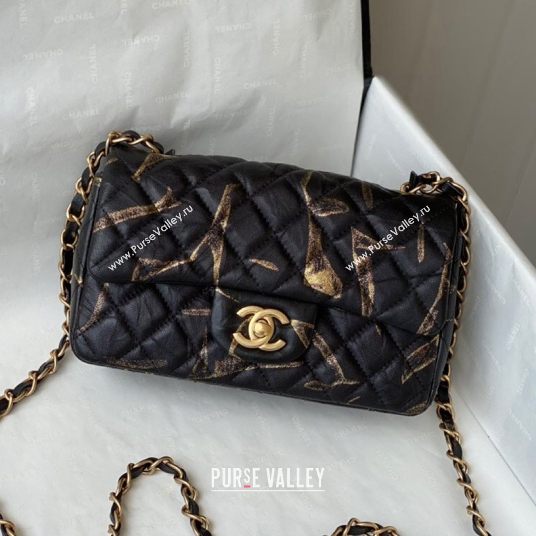 Chanel Print Crumpled Lambskin Classic Mini Flap Bag A69900 Black/Gold 2021 (SM-21082712)