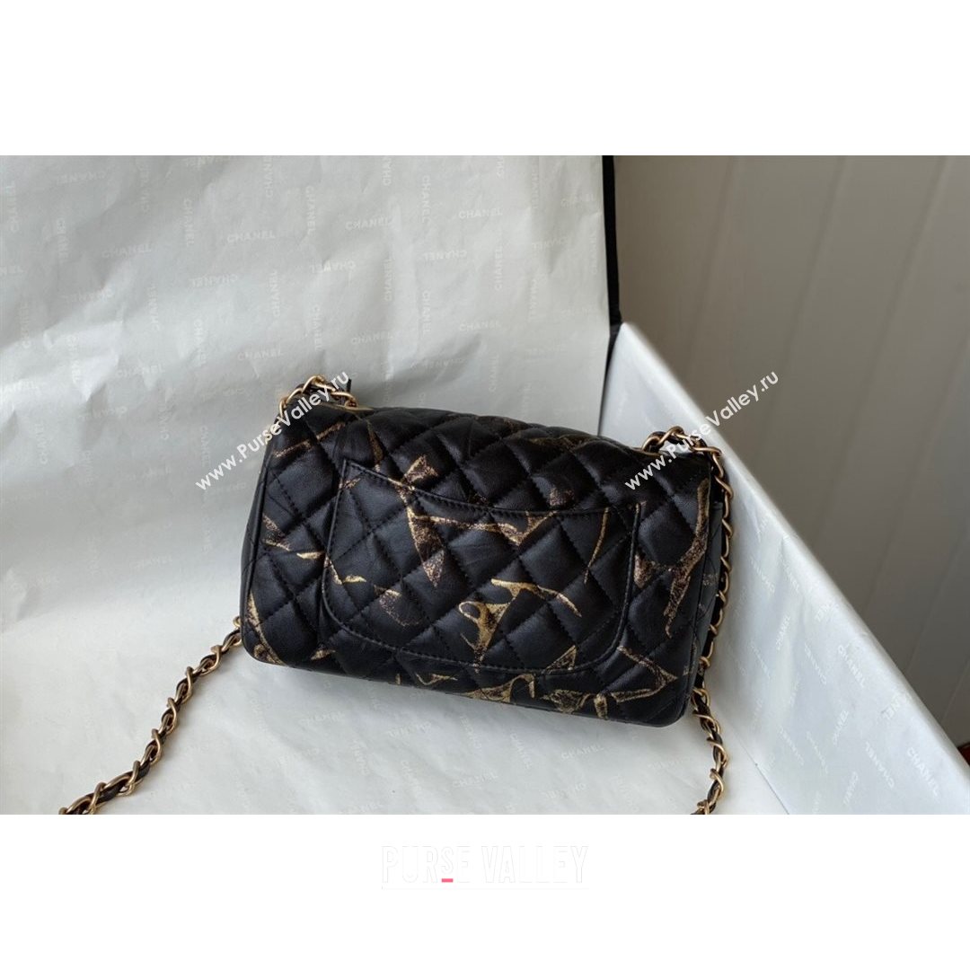 Chanel Print Crumpled Lambskin Classic Mini Flap Bag A69900 Black/Gold 2021 (SM-21082712)