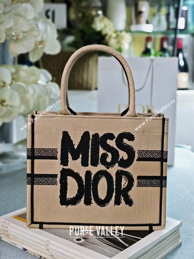 Dior Small Book Tote bag in Beige and Black Miss Dior Graffiti Embroidery 1286 2024 (DMZ-24082305)