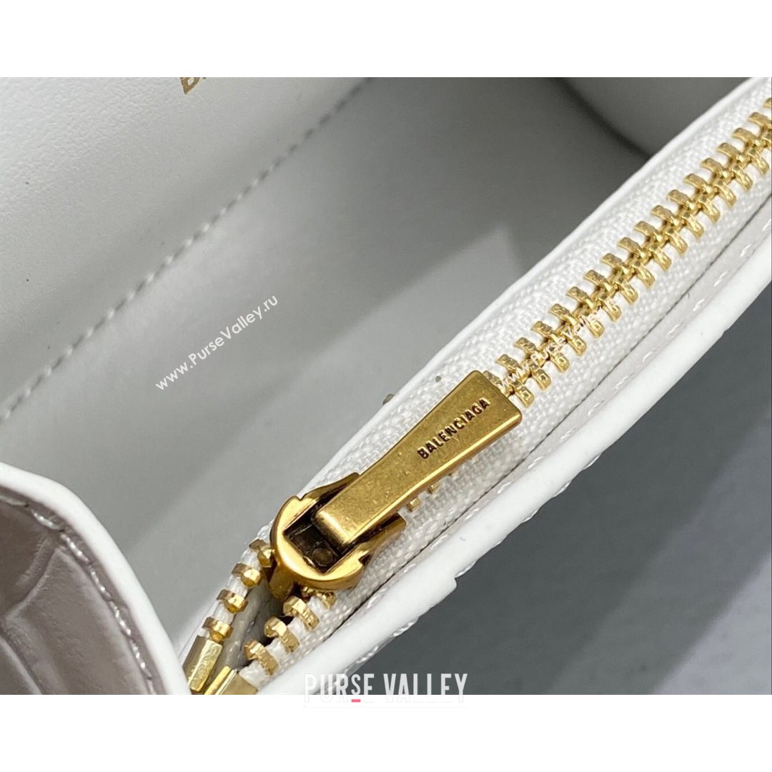 Balenciaga Hourglass Card Case with Chain in White Shiny Crocodile Embossed Calfskin 2021 92789  (NM-21080521)