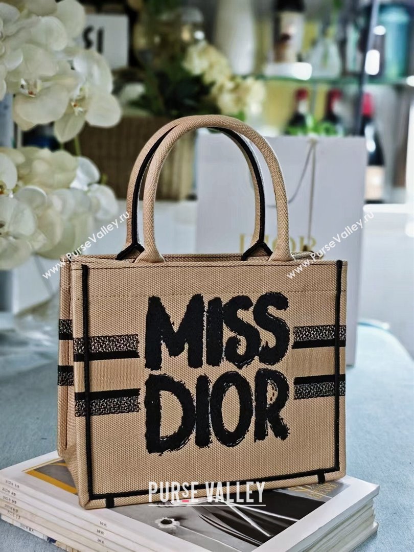 Dior Small Book Tote bag in Beige and Black Miss Dior Graffiti Embroidery 1286 2024 (DMZ-24082305)