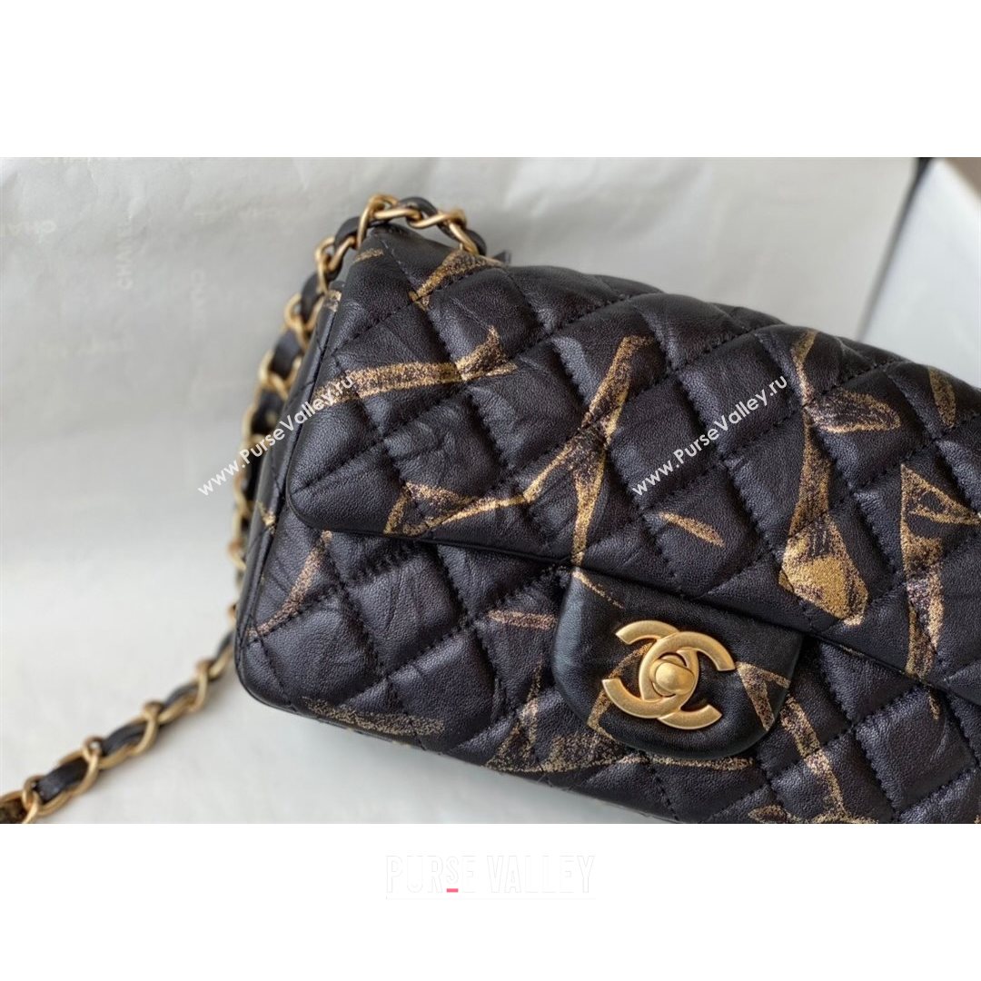 Chanel Print Crumpled Lambskin Classic Mini Flap Bag A69900 Black/Gold 2021 (SM-21082712)