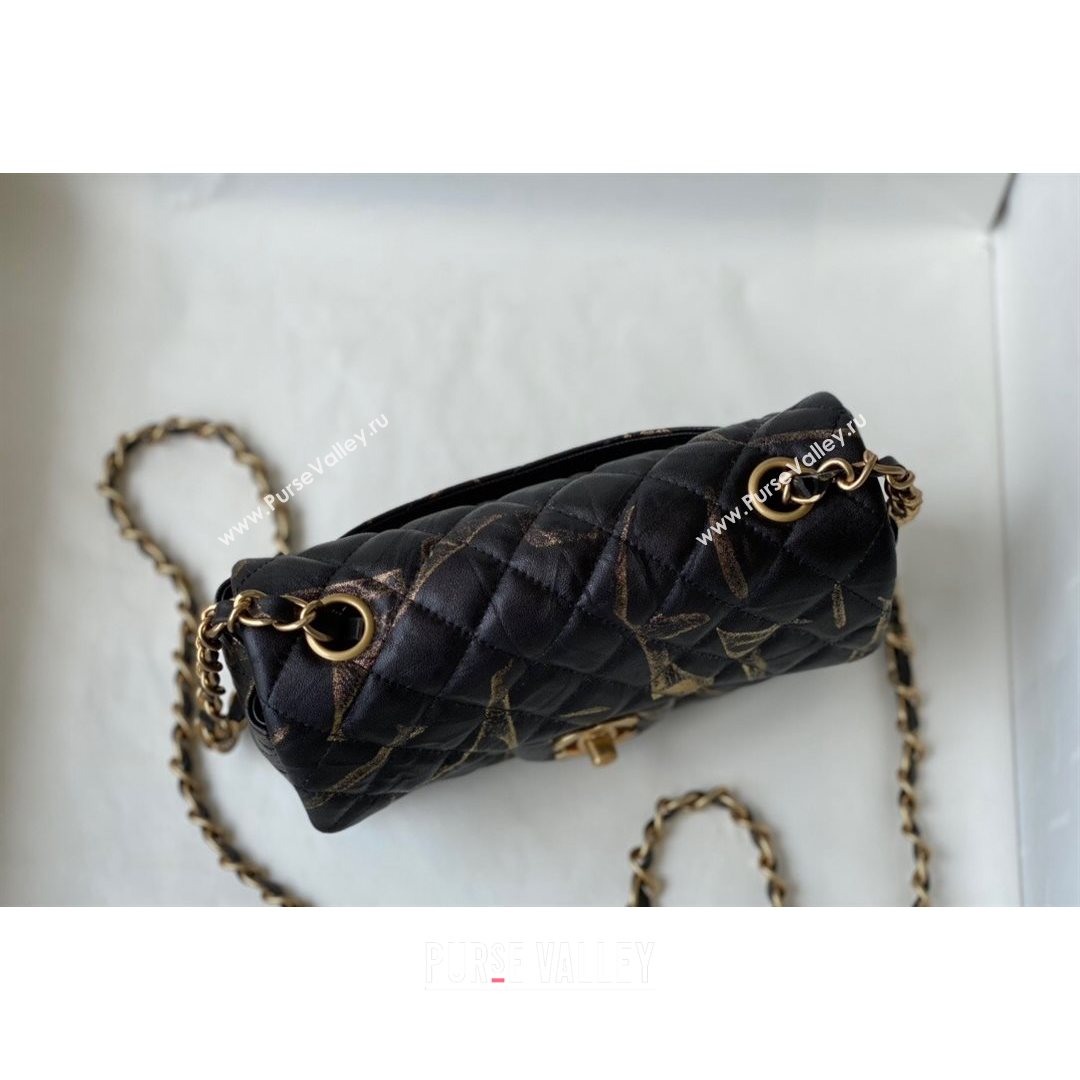 Chanel Print Crumpled Lambskin Classic Mini Flap Bag A69900 Black/Gold 2021 (SM-21082712)