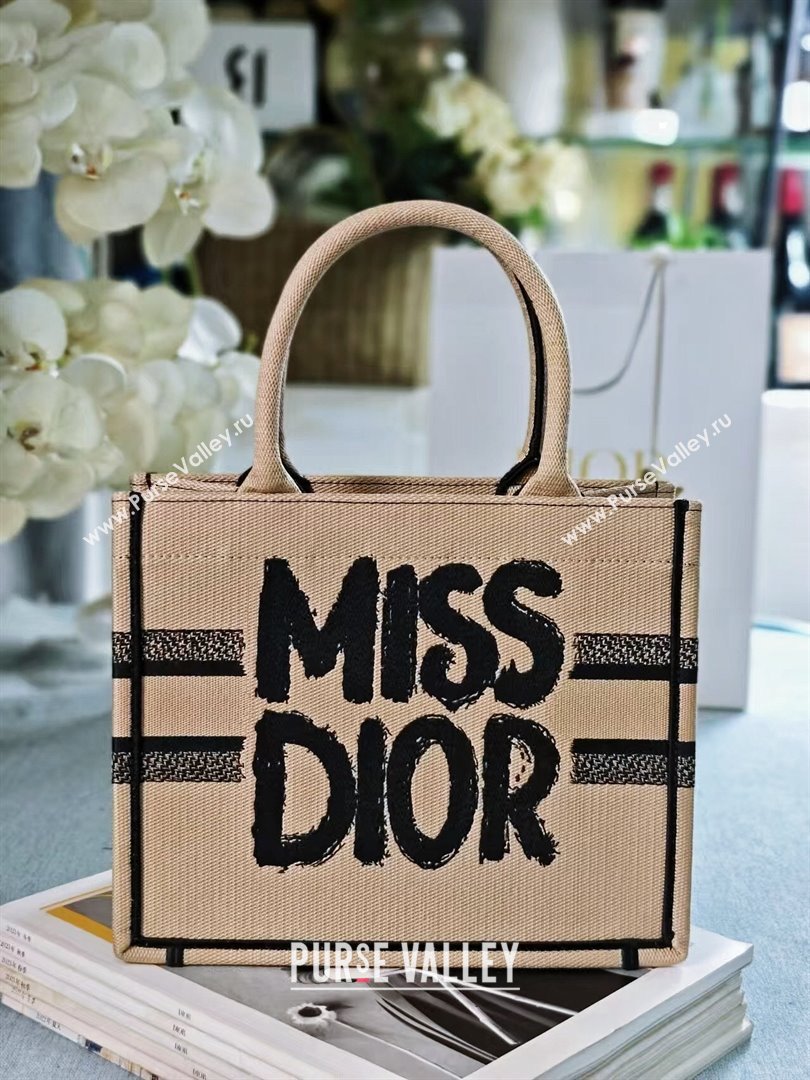 Dior Small Book Tote bag in Beige and Black Miss Dior Graffiti Embroidery 1286 2024 (DMZ-24082305)