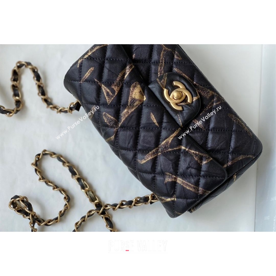 Chanel Print Crumpled Lambskin Classic Mini Flap Bag A69900 Black/Gold 2021 (SM-21082712)