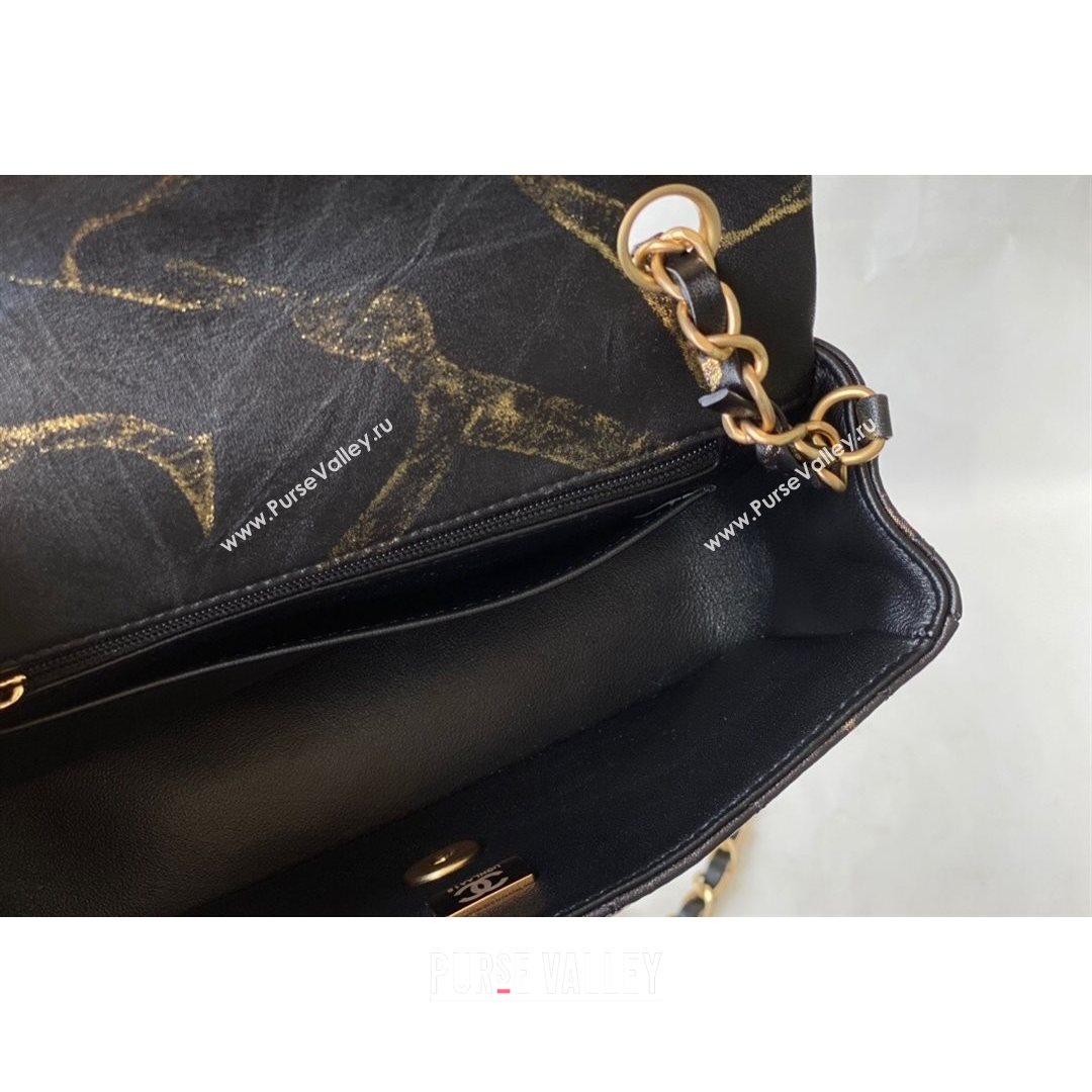 Chanel Print Crumpled Lambskin Classic Mini Flap Bag A69900 Black/Gold 2021 (SM-21082712)