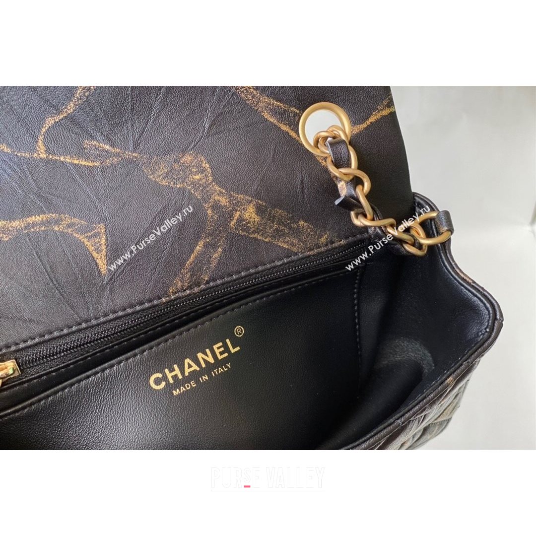 Chanel Print Crumpled Lambskin Classic Mini Flap Bag A69900 Black/Gold 2021 (SM-21082712)