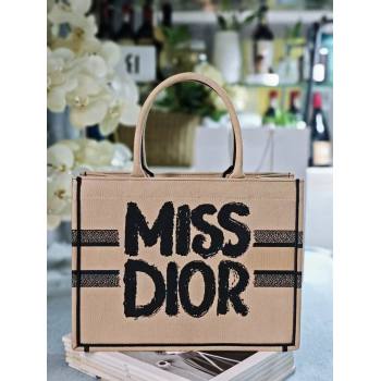 Dior Medium Book Tote bag in Beige and Black Miss Dior Graffiti Embroidery 1286 2024 (DMZ-24082306)