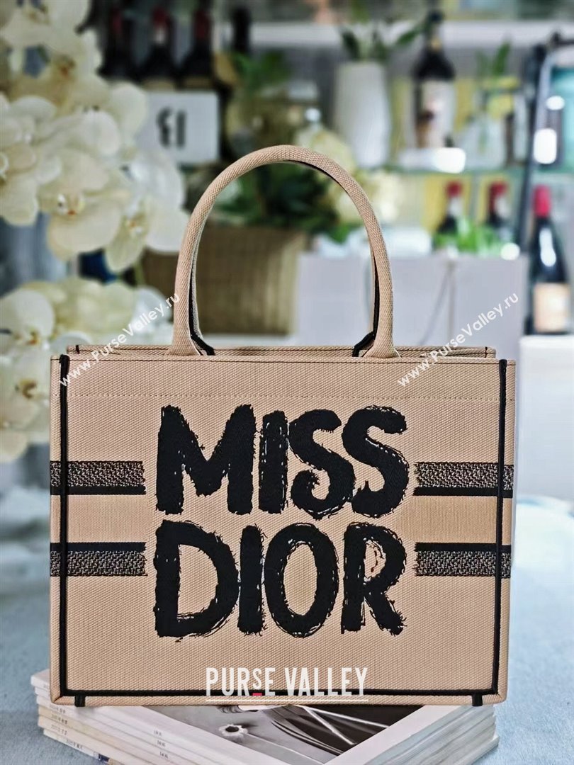 Dior Medium Book Tote bag in Beige and Black Miss Dior Graffiti Embroidery 1286 2024 (DMZ-24082306)