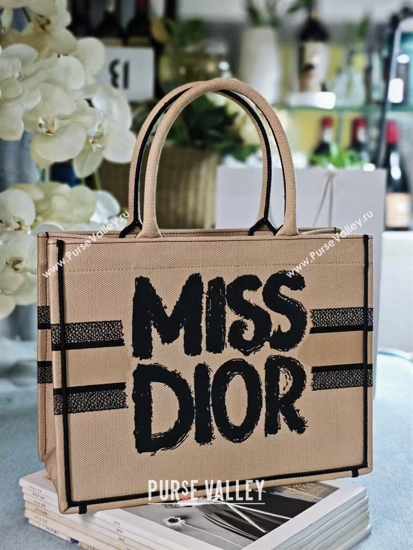 Dior Medium Book Tote bag in Beige and Black Miss Dior Graffiti Embroidery 1286 2024 (DMZ-24082306)