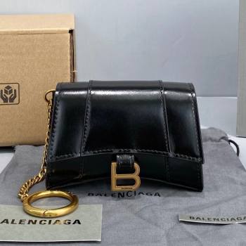 Balenciaga Hourglass Card Case with Chain in Black Smooth Calfskin 2021 92789 (NM-21080523)