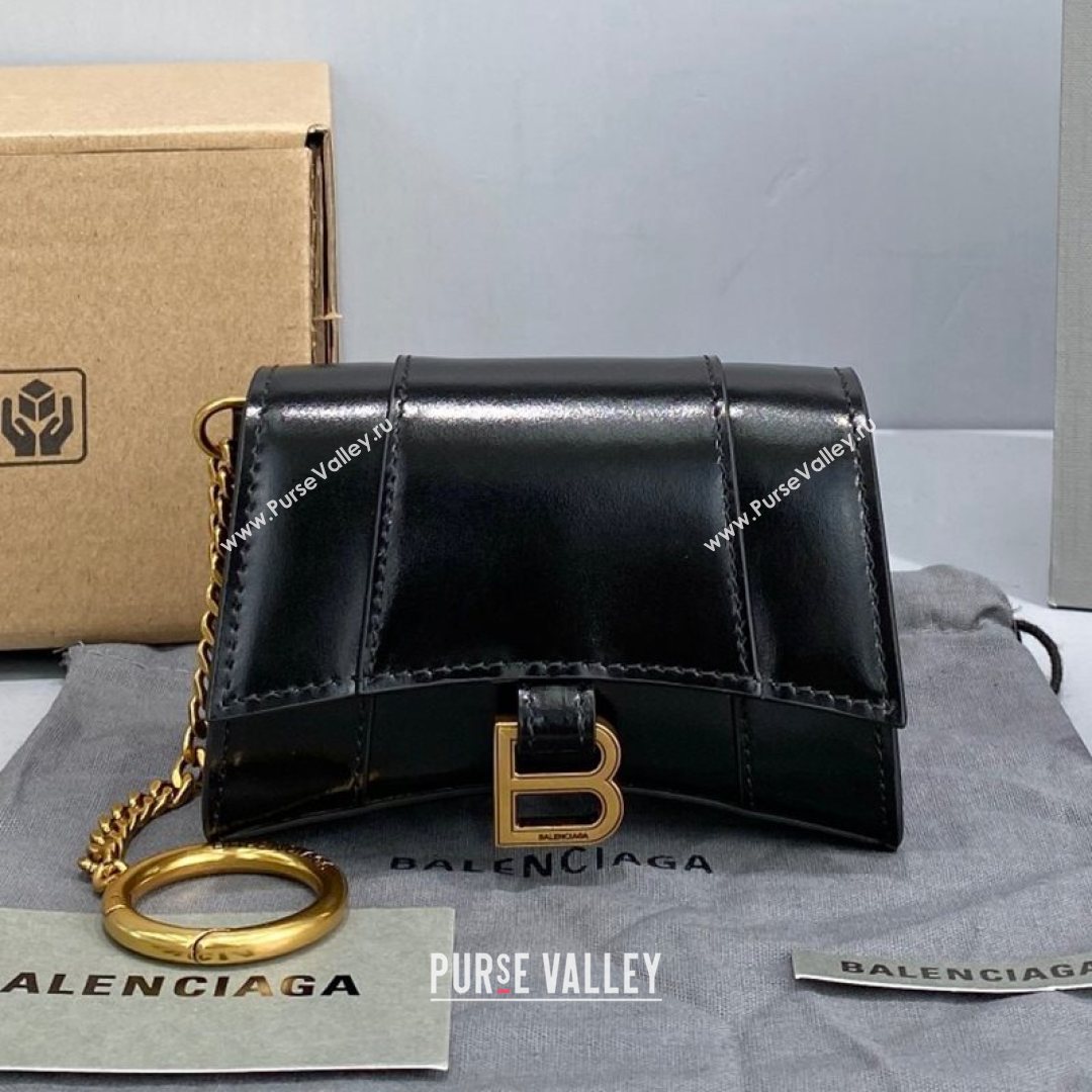 Balenciaga Hourglass Card Case with Chain in Black Smooth Calfskin 2021 92789  (NM-21080523)