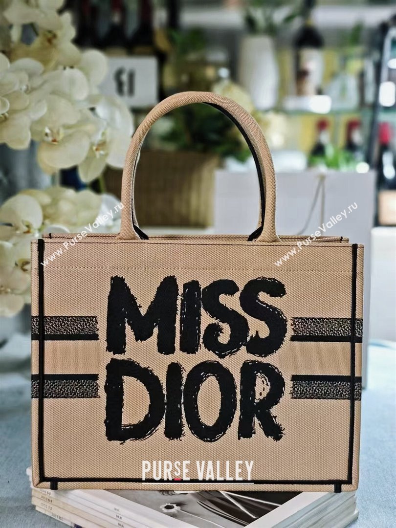 Dior Medium Book Tote bag in Beige and Black Miss Dior Graffiti Embroidery 1286 2024 (DMZ-24082306)