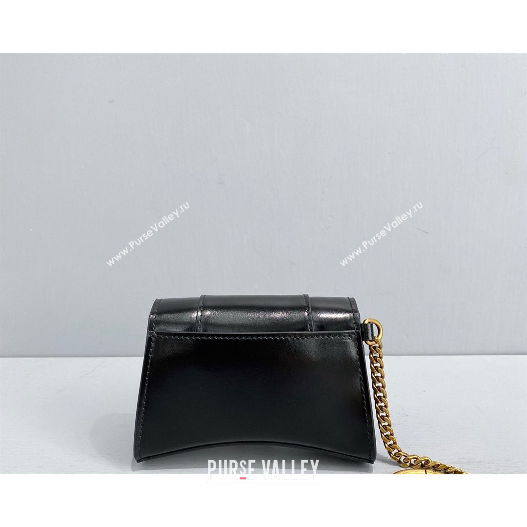 Balenciaga Hourglass Card Case with Chain in Black Smooth Calfskin 2021 92789  (NM-21080523)