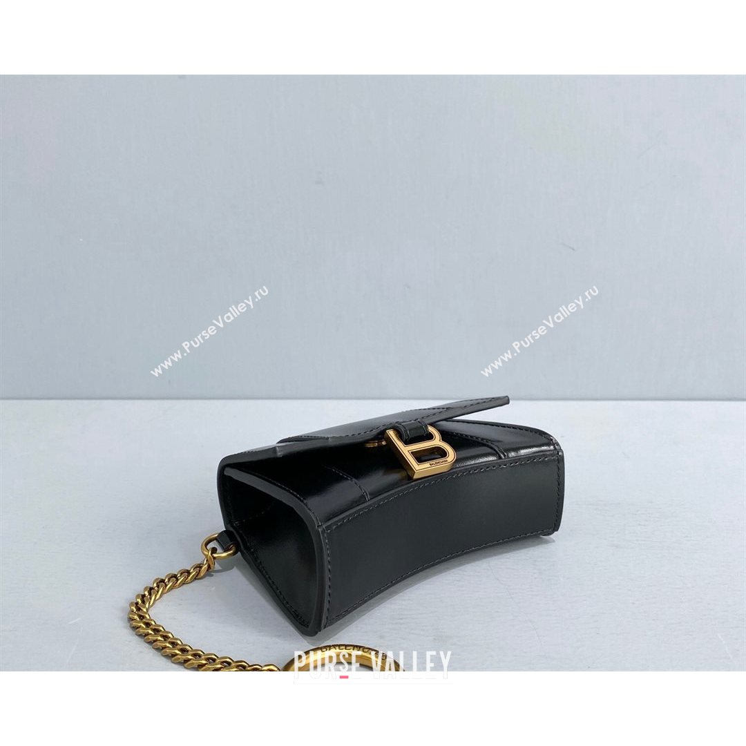 Balenciaga Hourglass Card Case with Chain in Black Smooth Calfskin 2021 92789  (NM-21080523)