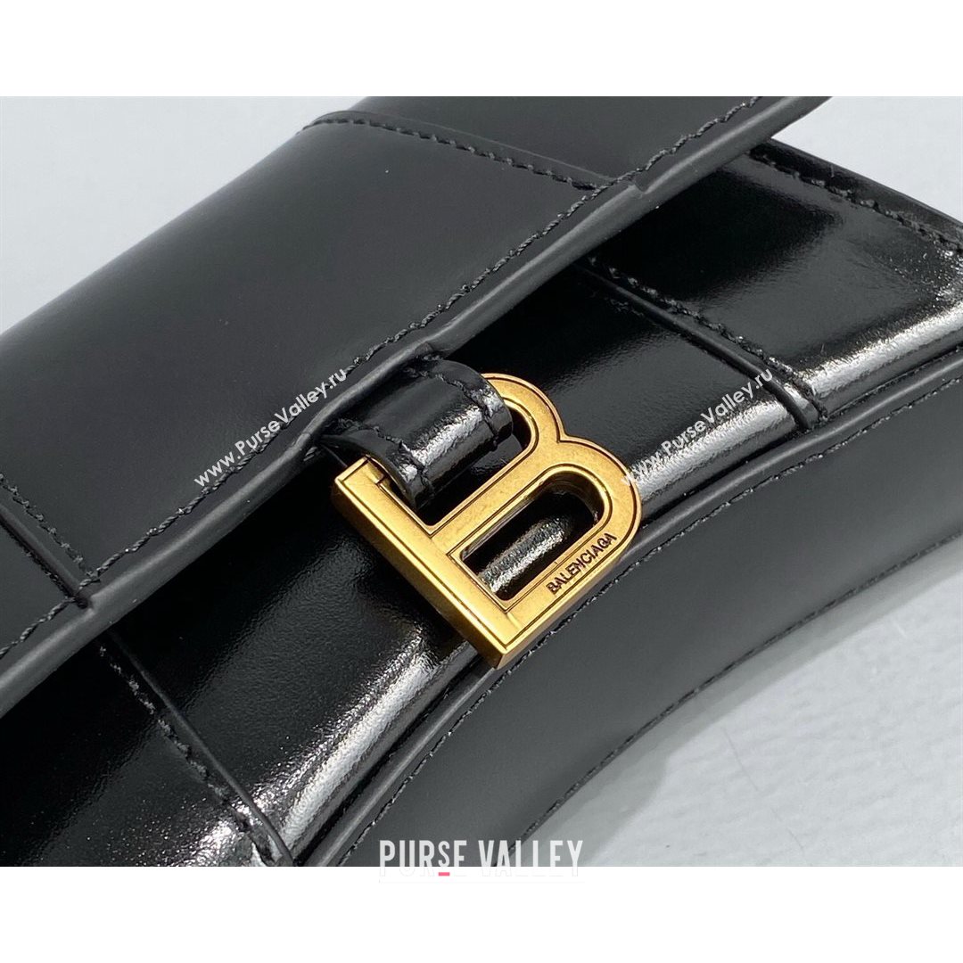 Balenciaga Hourglass Card Case with Chain in Black Smooth Calfskin 2021 92789  (NM-21080523)