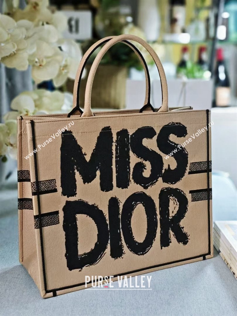 Dior Large Book Tote bag in Beige and Black Miss Dior Graffiti Embroidery 1286 2024 (DMZ-24082307)