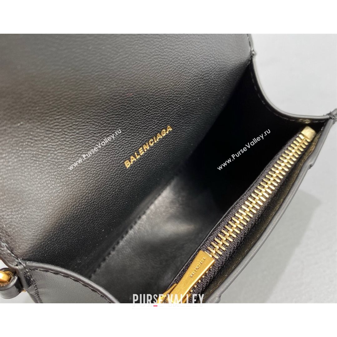 Balenciaga Hourglass Card Case with Chain in Black Smooth Calfskin 2021 92789  (NM-21080523)