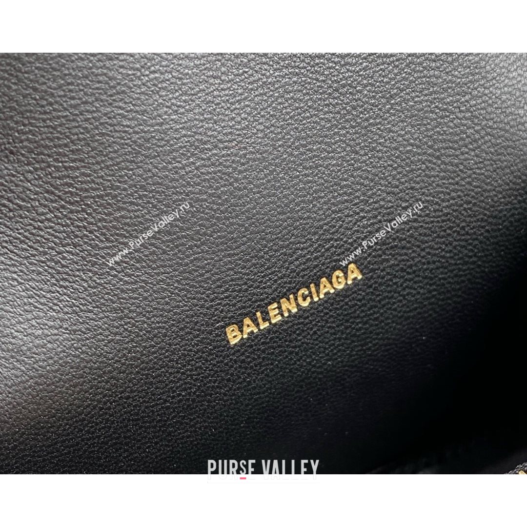 Balenciaga Hourglass Card Case with Chain in Black Smooth Calfskin 2021 92789  (NM-21080523)