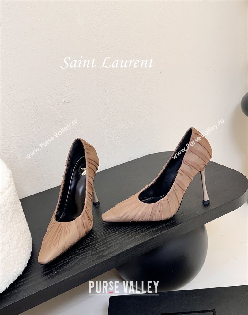 Saint Laurent Mesh Covered High Heel Pumps 11cm Taupe 2025 (MD-250424026)