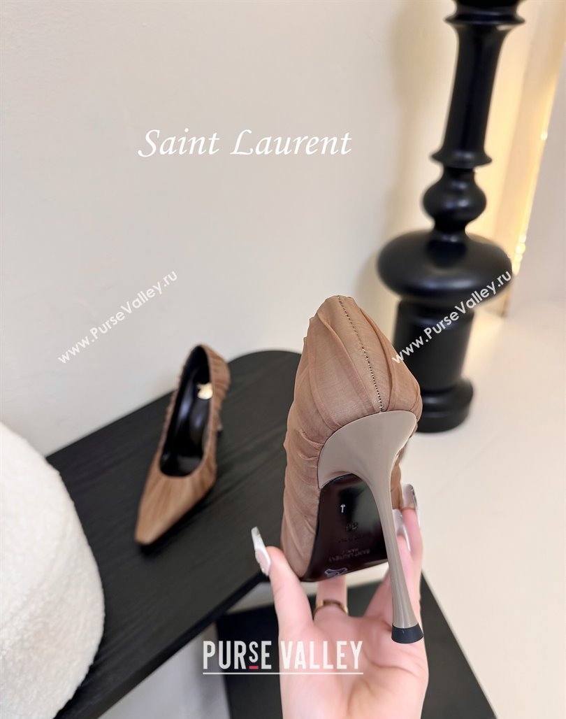 Saint Laurent Mesh Covered High Heel Pumps 11cm Taupe 2025 (MD-250424026)