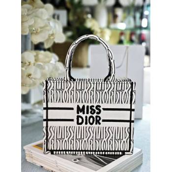 Dior Small Book Tote bag in White and Black Miss Dior Allover Embroidery 1286 2024 (DMZ-24082311)