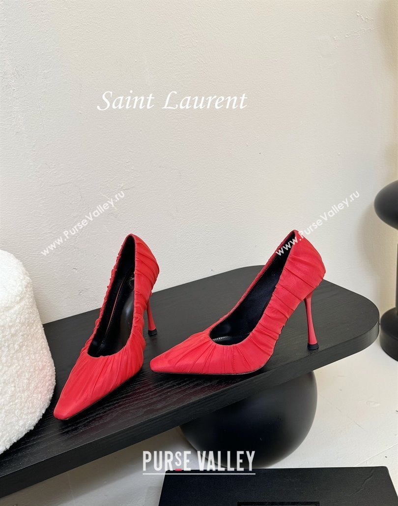 Saint Laurent Mesh Covered High Heel Pumps 11cm Red 2025 (MD-250424027)