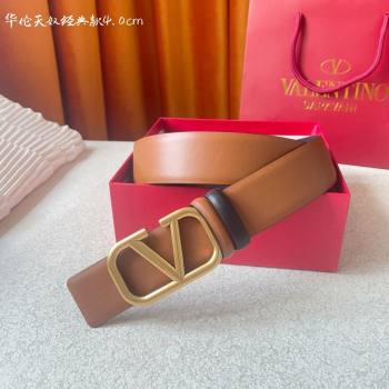 Valentino Reversible Smooth Calfskin Belt 4cm V120602 Brown/Black 2024 (YANG-24120601)