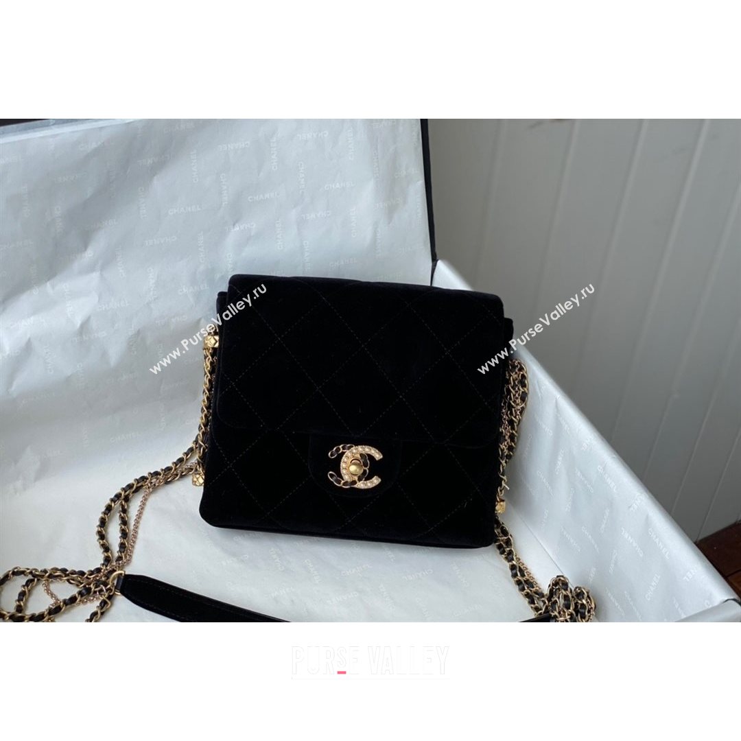 Chanel Velvet Chain Mini Square Flap Bag AS2588 Black 2021 (SM-21082714)