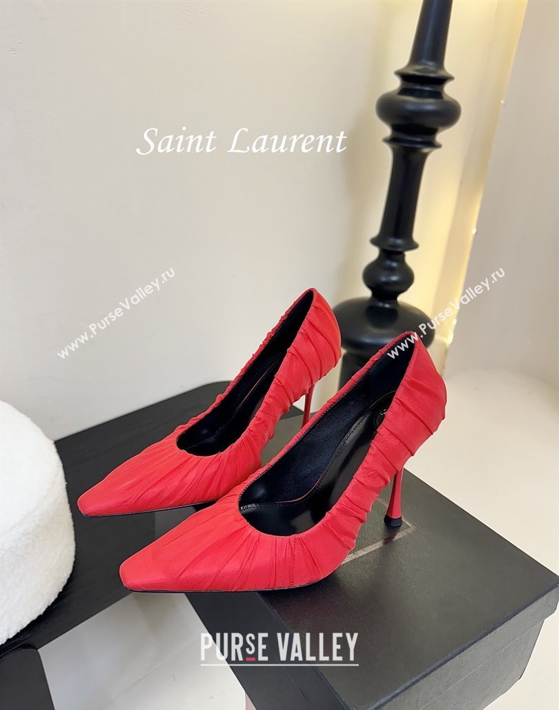 Saint Laurent Mesh Covered High Heel Pumps 11cm Red 2025 (MD-250424027)