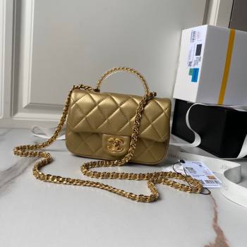 Chanel Mini Flap Bag with Top Handle AS4847 Gold 2024 (YEZI-24051305)