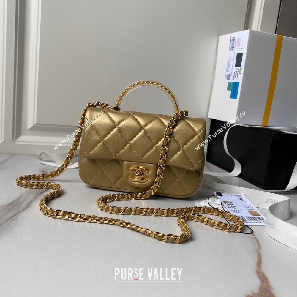 Chanel Mini Flap Bag with Top Handle AS4847 Gold 2024 (YEZI-24051305)