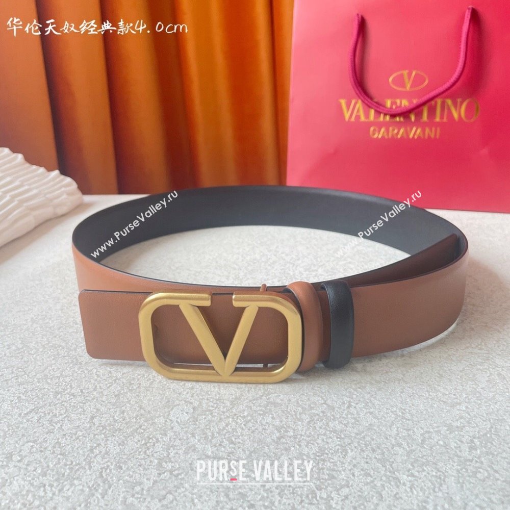 Valentino Reversible Smooth Calfskin Belt 4cm V120602 Brown/Black 2024 (YANG-24120601)