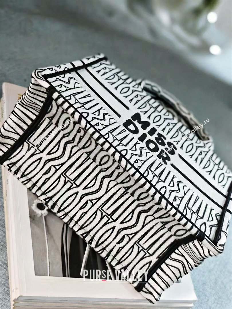 Dior Small Book Tote bag in White and Black Miss Dior Allover Embroidery 1286 2024 (DMZ-24082311)