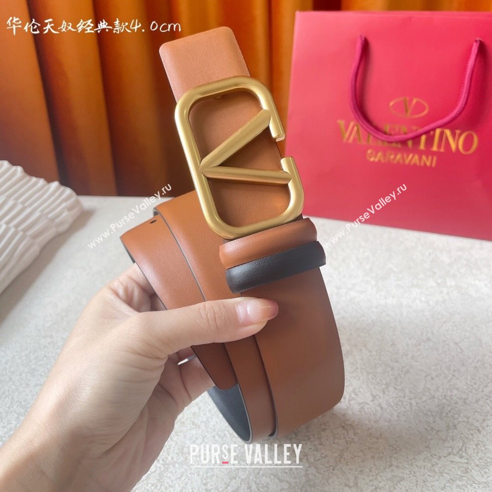 Valentino Reversible Smooth Calfskin Belt 4cm V120602 Brown/Black 2024 (YANG-24120601)