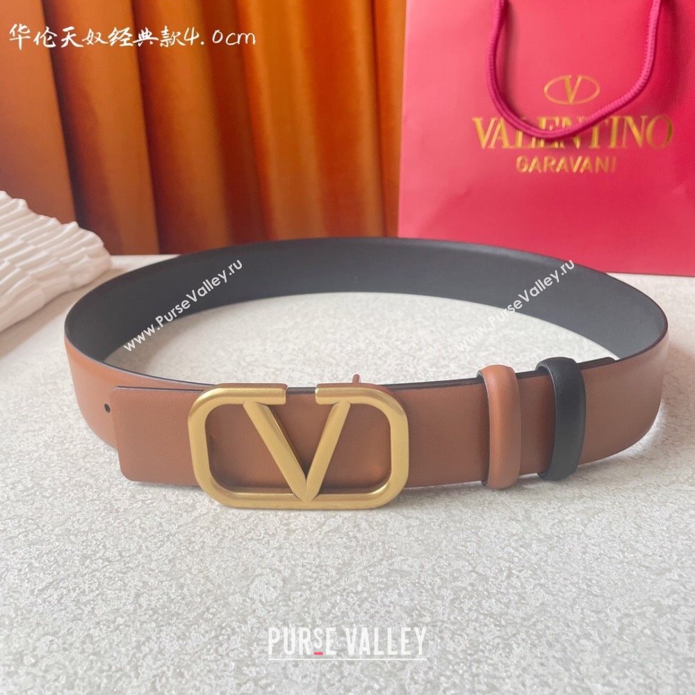 Valentino Reversible Smooth Calfskin Belt 4cm V120602 Brown/Black 2024 (YANG-24120601)